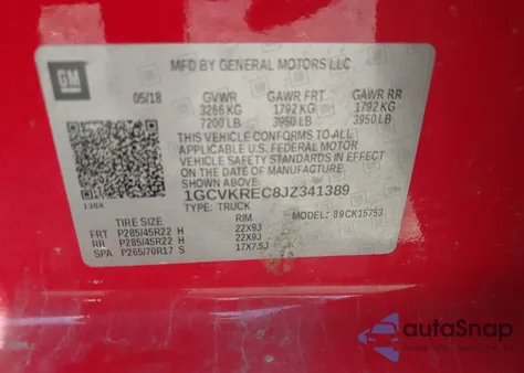 2018 Chevrolet Silverado 1500 2Lt z USA, uszkodzony, nr VIN 1GCVKREC8JZ341389